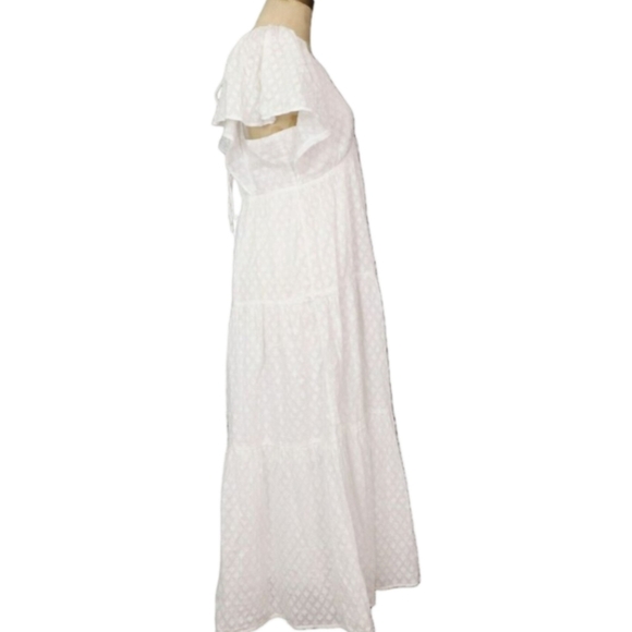 NWT Madewell White Crinkled Georgette Maxi Dress V-Neck Flutter Sleeves Size 8 - Picture 8 of 16